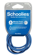 Schoolies SC462 Metal Free Ponytail Holders 6pc Kool Blue Retail Schoolies