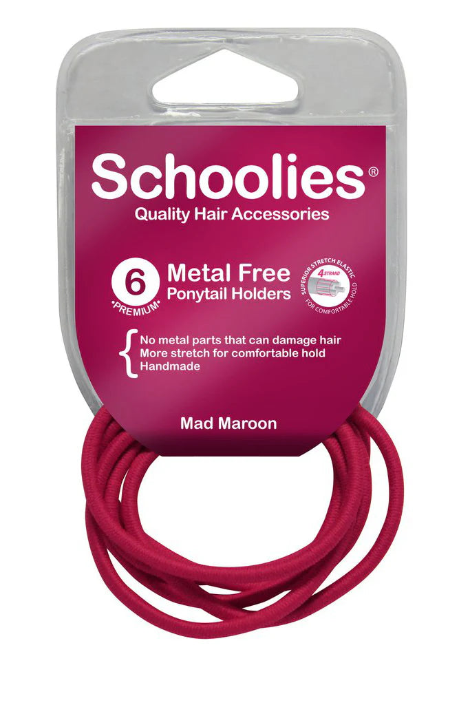 Schoolies SC464 Metal Free Ponytail Holders 6pc Mad Maroon Hair Clips- Ties - Accessories Schoolies