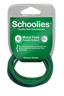 Schoolies SC465 Metal Free Ponytail Holders 6pc Groovy Green Retail Schoolies