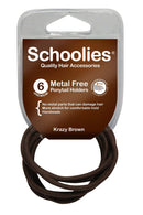 Schoolies SC467 Metal Free Ponytail Holders 6pc Krazy Brown Retail Schoolies