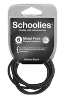 Schoolies SC468 Metal Free Ponytail Holders 6pc Wicked Black Retail Schoolies