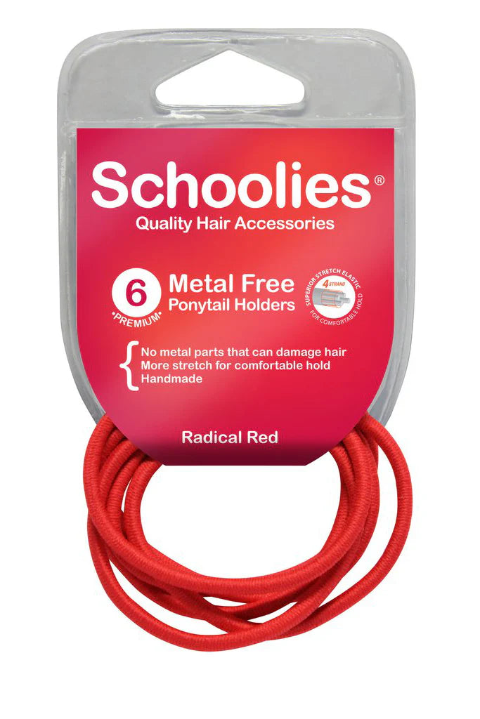 Schoolies SC470 Metal Free Ponytail Holders 6pc Radical Red Hair Clips- Ties - Accessories Schoolies