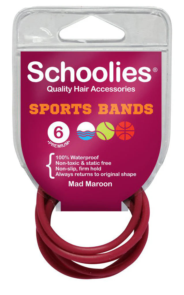 Schoolies SC484 Sports Bands 6pc Mad Maroon Hair Clips- Ties - Accessories Schoolies