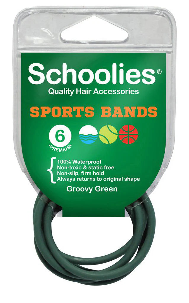 Schoolies SC485 Sports Bands 6pc Groovy Green Hair Clips- Ties - Accessories Schoolies