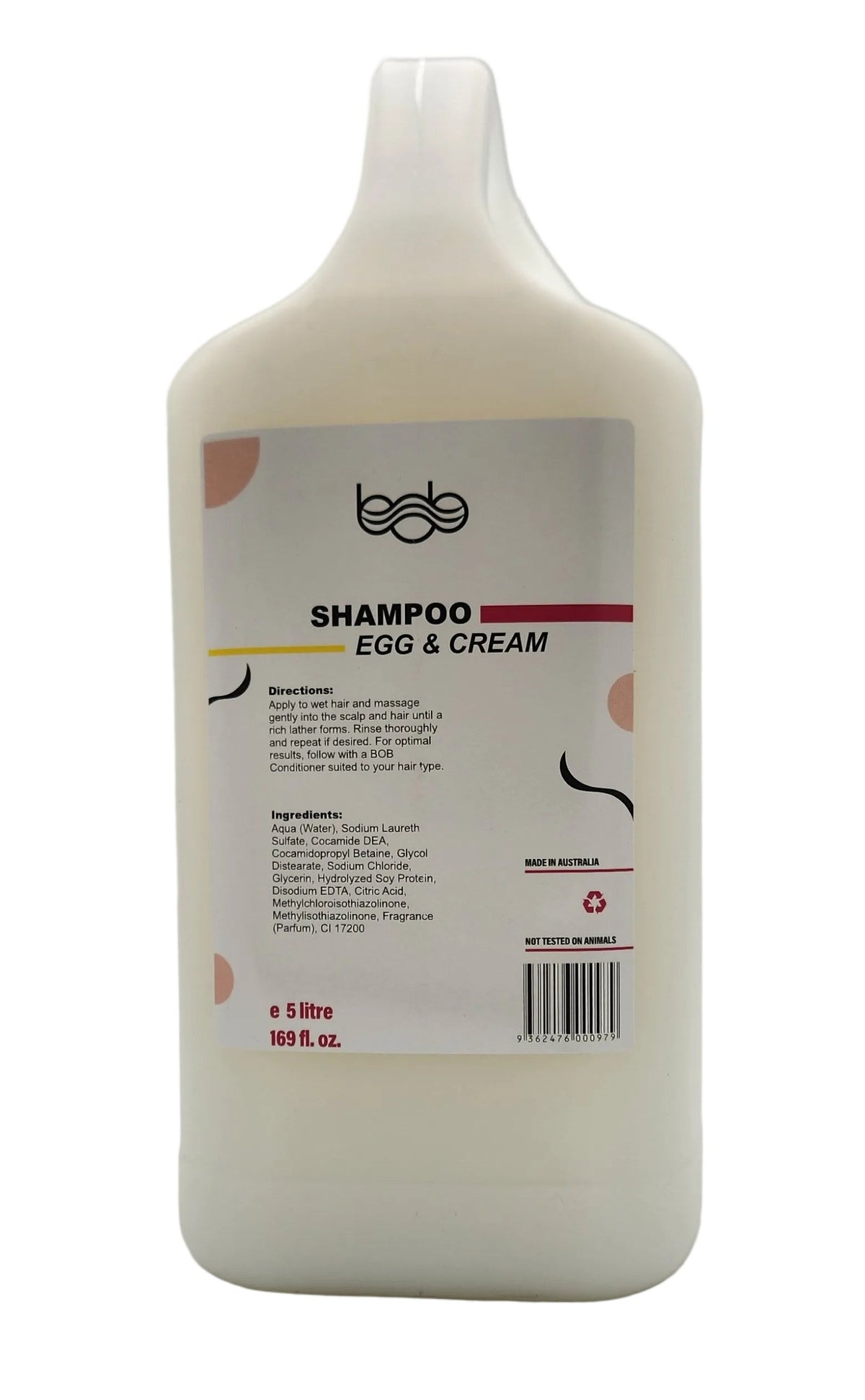 BOB Egg & Cream Strengthening Professional Salon Shampoo 5L – For Shine & Frizz Control