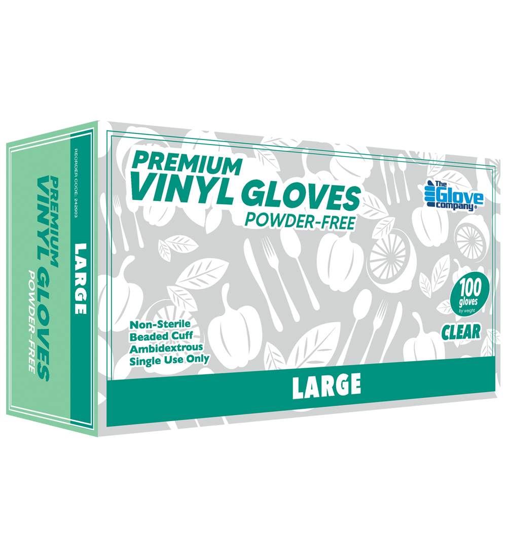The Glove Company Clear Vinyl Powder-Free Disposable Gloves Large 100pk Gloves Black Air