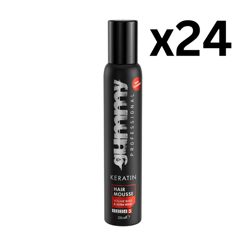 24x Gummy Keratin Hair Mousse Volume Build Ultra Hold 225ml (Carton Deal)