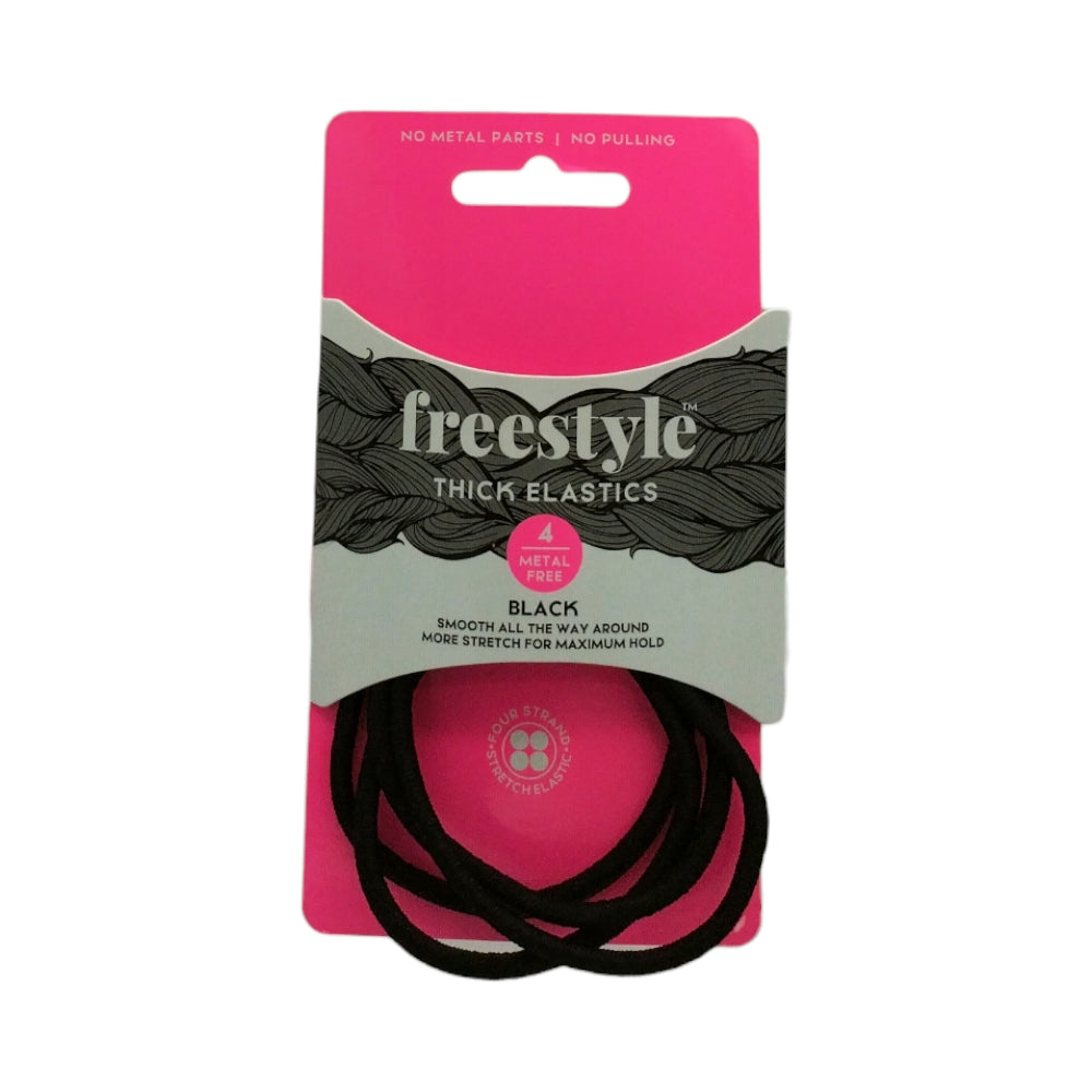 Freestyle Thick Elastics Black 4pc Hair Clips- Ties - Accessories Freestyle