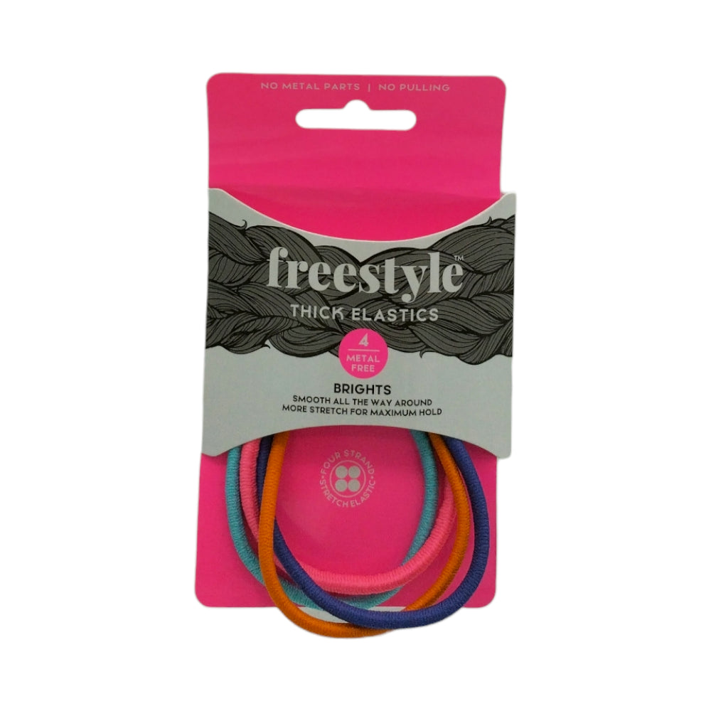 Freestyle Thick Hair Elastics Metal Free Brights 4pc Hair Clips- Ties - Accessories Freestyle