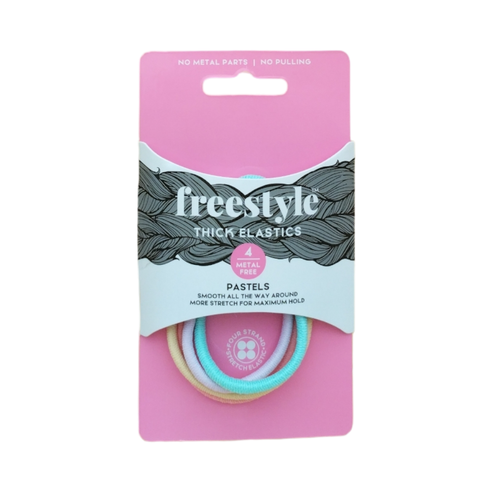 Freestyle Thick Hair Elastics Metal Free Pastels 4pc Hair Clips- Ties - Accessories Freestyle