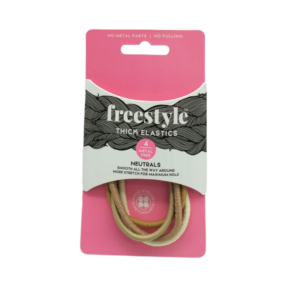 Freestyle Thick Hair Elastics Metal Free Neutrals 4pc Hair Clips- Ties - Accessories Freestyle
