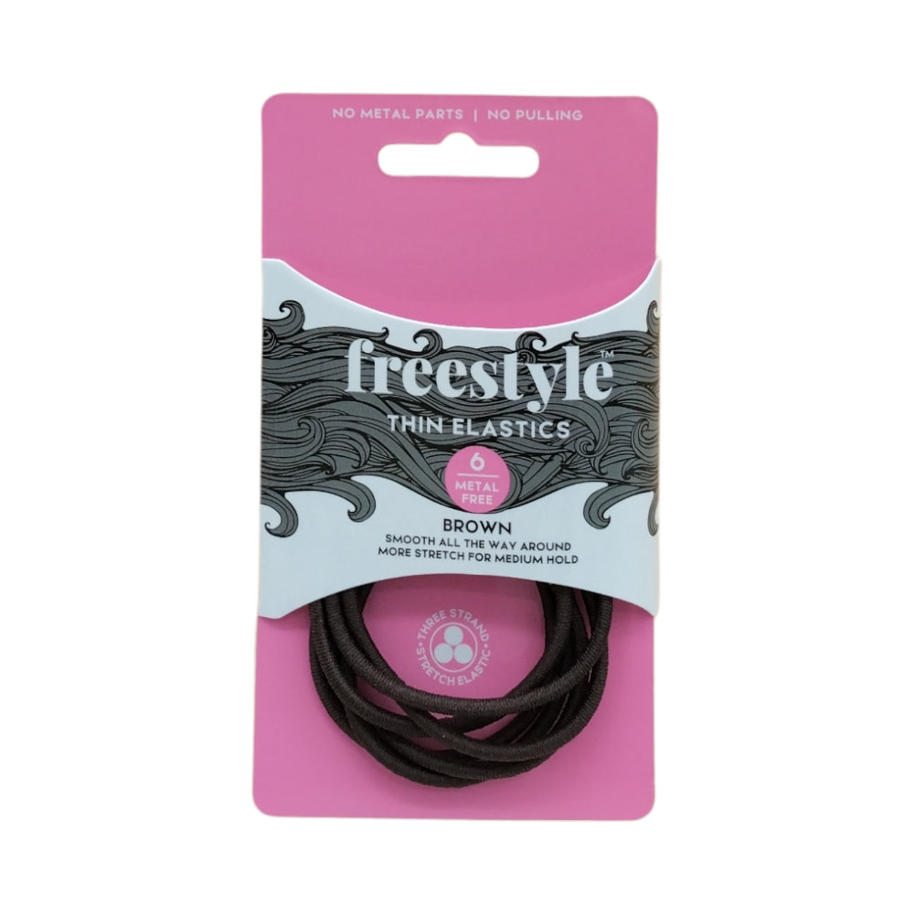 Freestyle Thin Hair Elastics Metal Free Brown 6pc Hair Clips- Ties - Accessories Freestyle