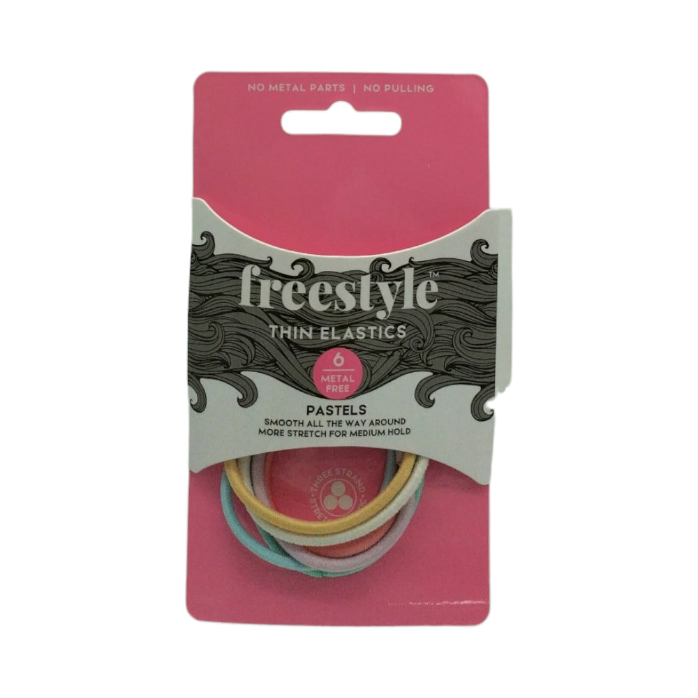 Freestyle Thin Hair Elastics Metal Free Pastels 6pc Hair Clips- Ties - Accessories Freestyle