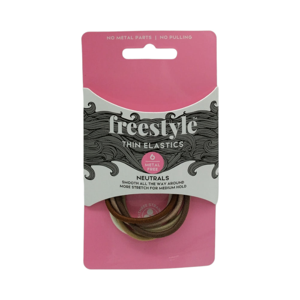 Freestyle Thin Hair Elastics Metal Free Neutrals 6pc Hair Clips- Ties - Accessories Freestyle