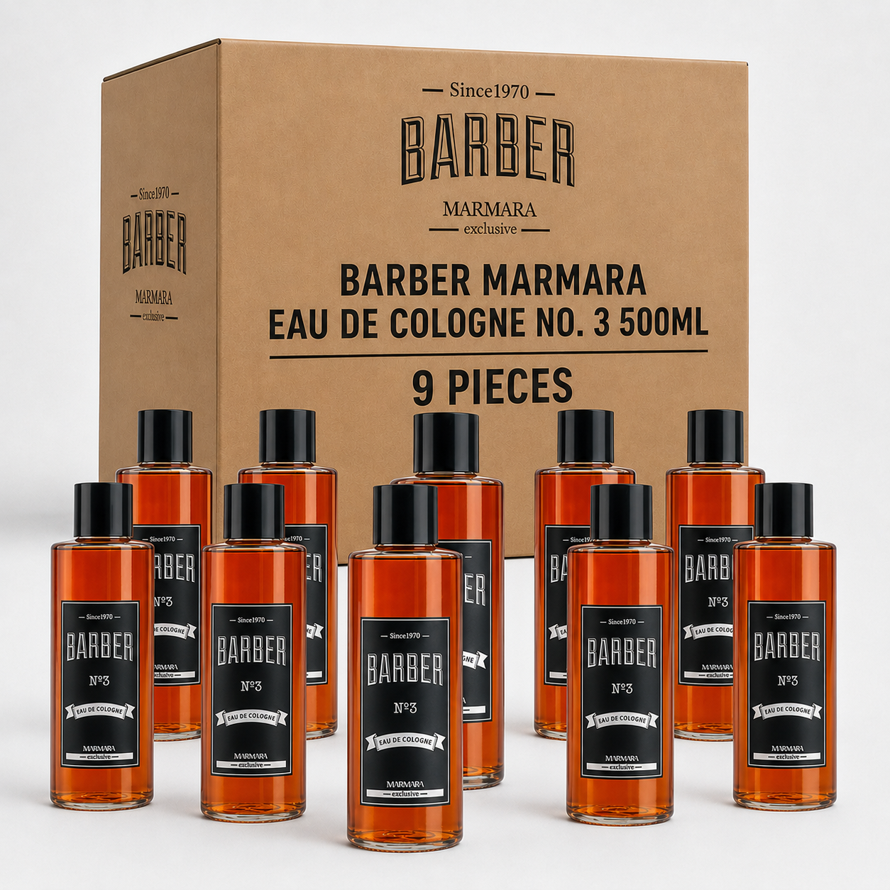 9x Barber Marmara Eau De Cologne No. 3 500ml Cologne Barber Marmara