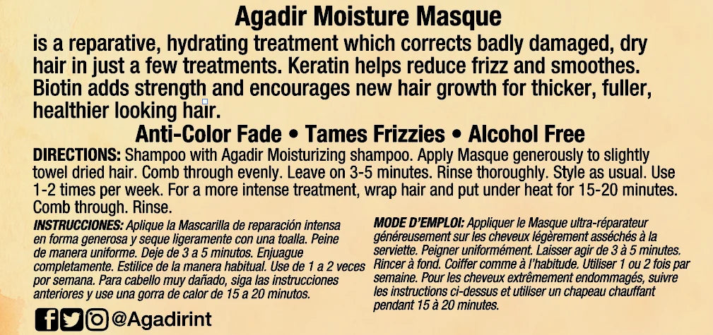 Agadir Argan Oil Moisture Masque 236ml – Professional Deep Hydrating Hair Mask
