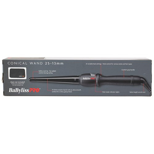 BaBylissPRO 25mm - 13mm Conical Curling Iron Black