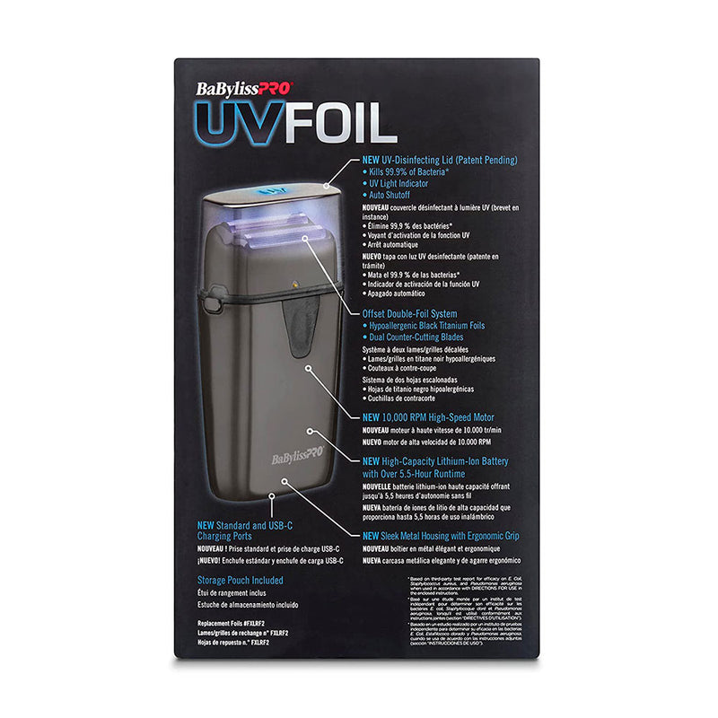 BaByliss Pro UV Foil Double Shaver Packaging Back Features