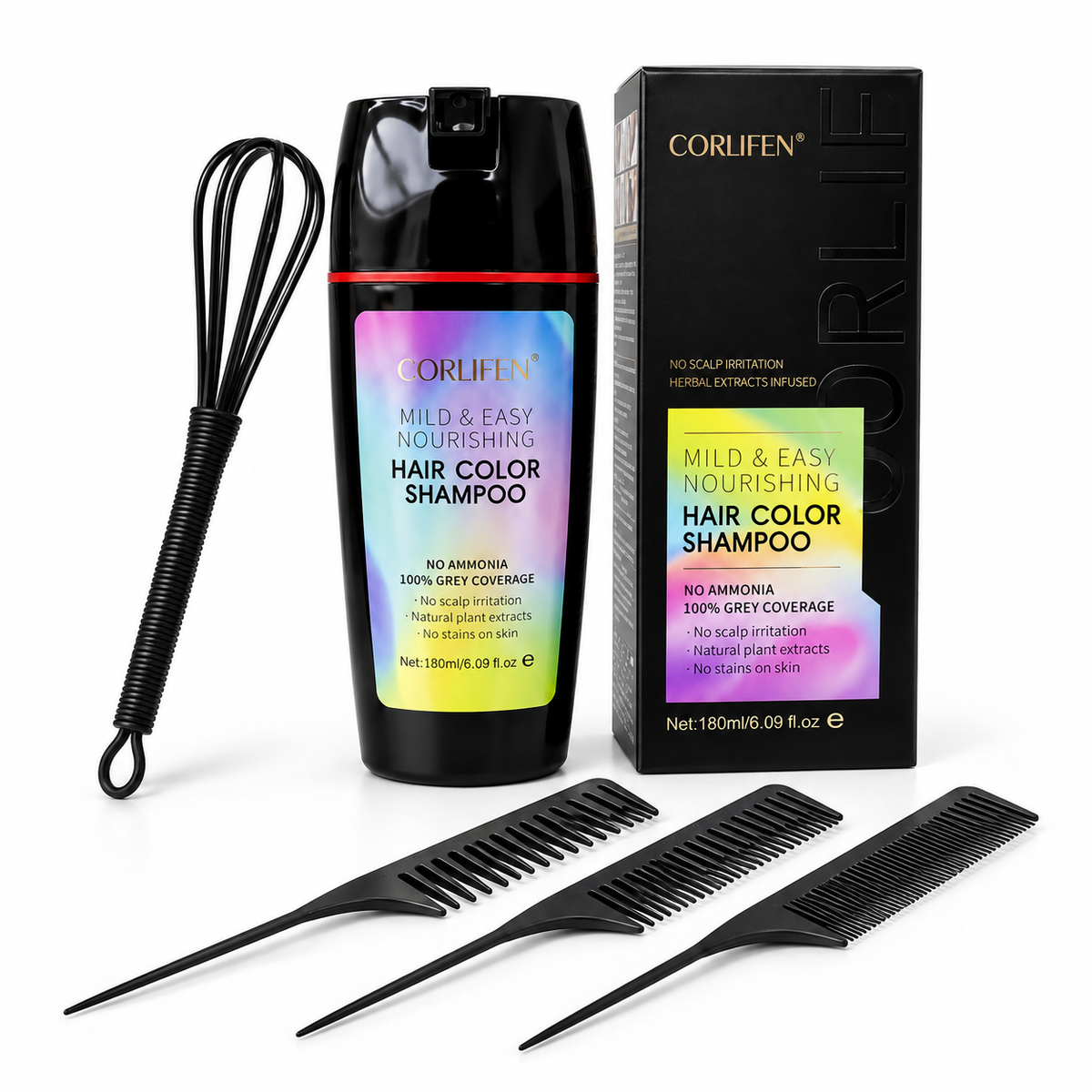 CORLIFEN Bundle Permanent Ammonia-Free Vegan Hair and Beard Colouring Shampoo - Brown