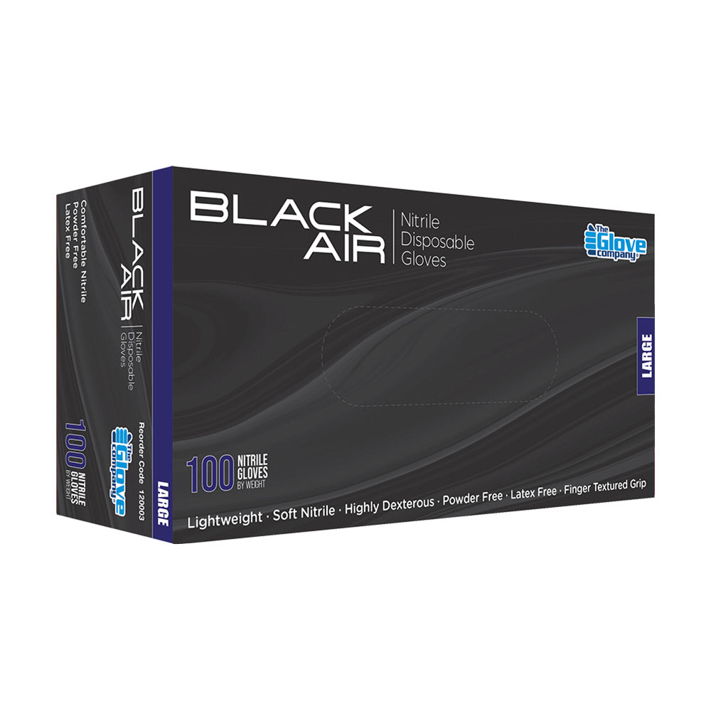 Black Air Nitrile Disposable Black Gloves 100 Pack - Large Gloves Black Air