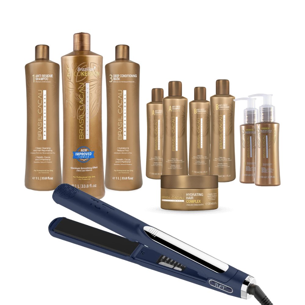 Brasil Cacau Salon Mega Kit with Black Tuft Diamond Plus 1 Inch Hair Straightener Hair Treatment Brasil Cacau