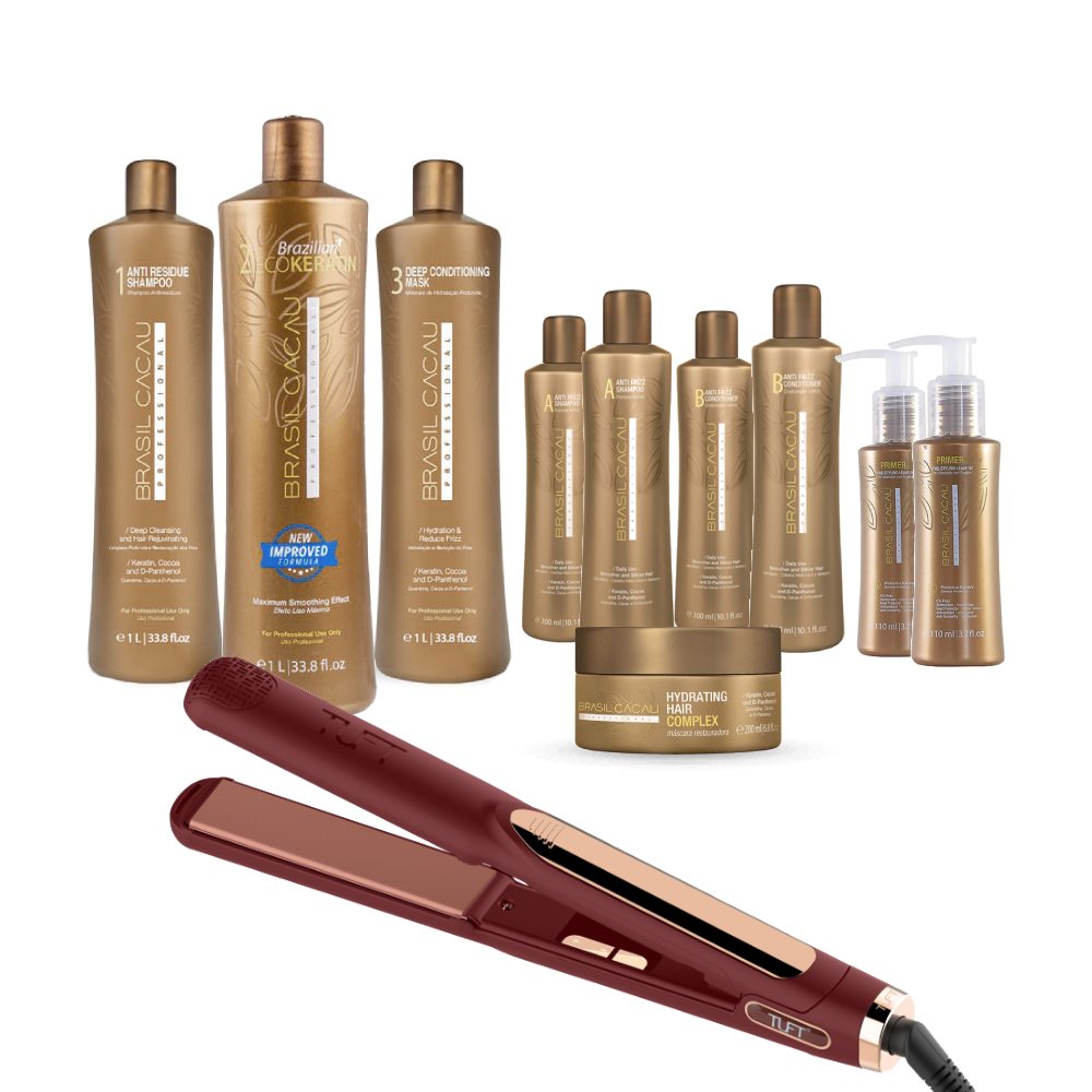 Brasil Cacau Salon Mega Kit with Black Tuft Diamond Plus 1 Inch Hair Straightener Hair Treatment Brasil Cacau