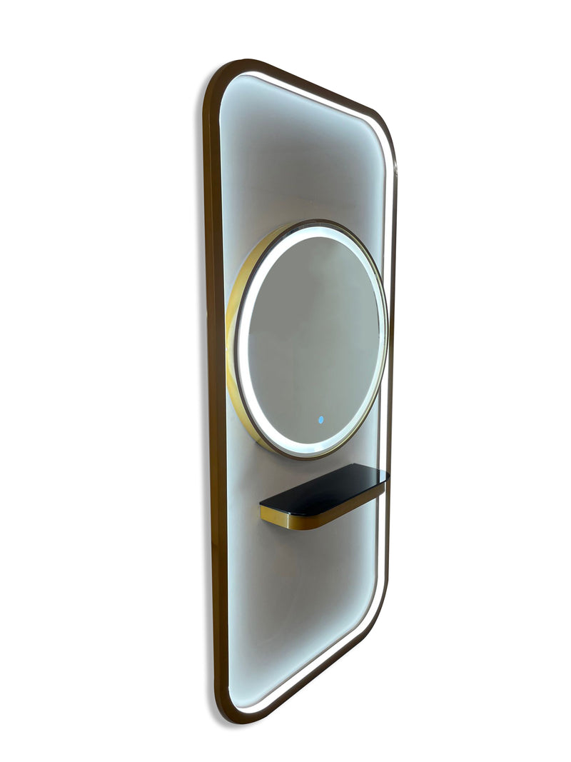 Karma Bunbury Workstation Round LED Salon Mirror Gold 06070003 Workstations & Mirrors Karma