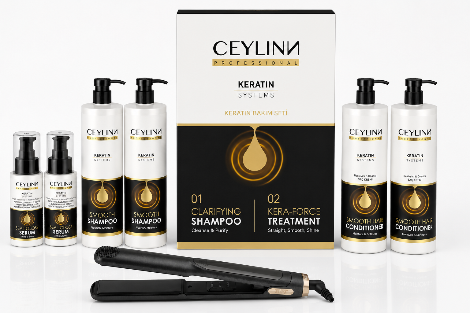 Ceylinn Keratin Straightening Treatment + Tuft Granite 1 inch Mega Kit