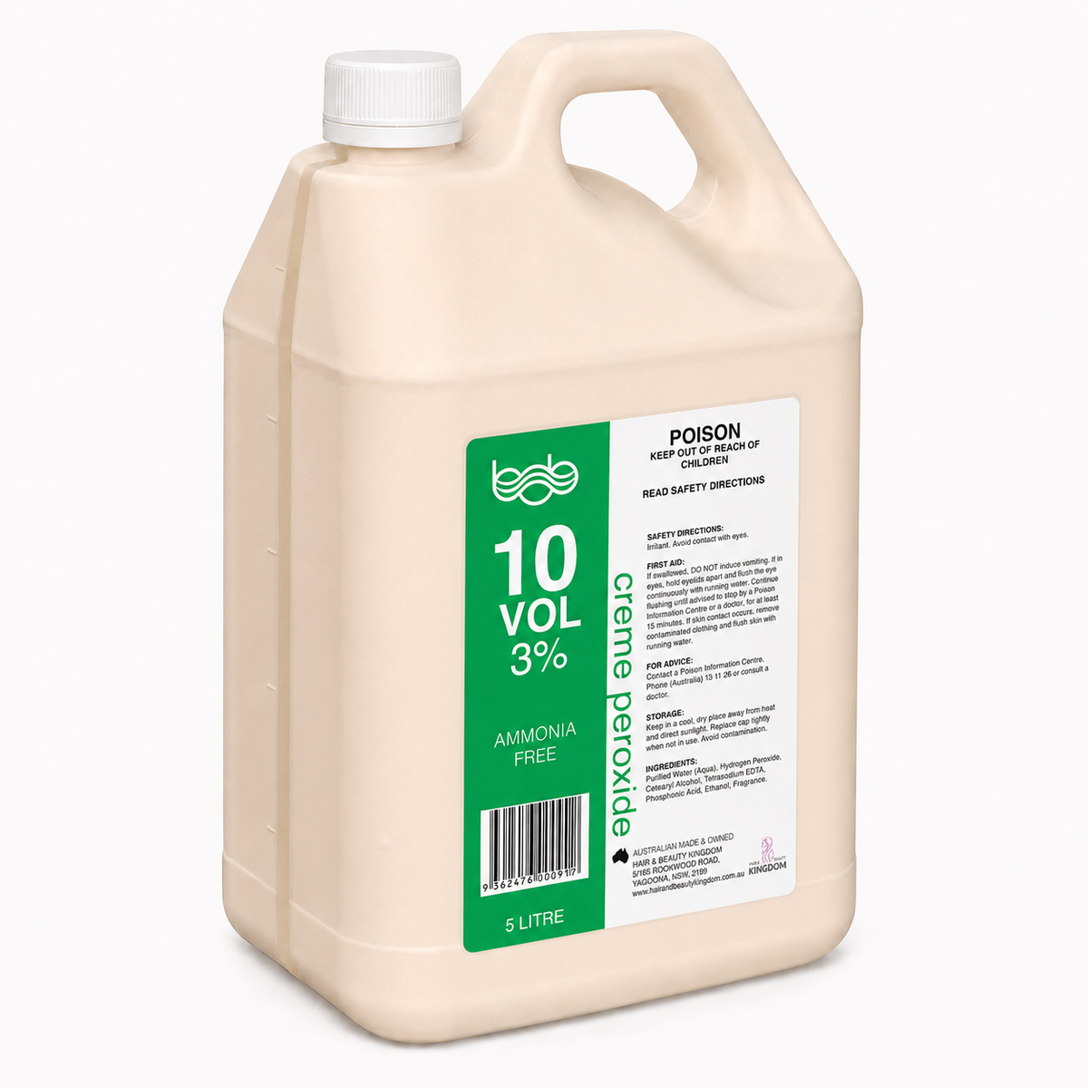 BOB Creme Developer Peroxide 5L - 10 Vol 3% Professional Salon Developer Peroxides - Developers Bob
