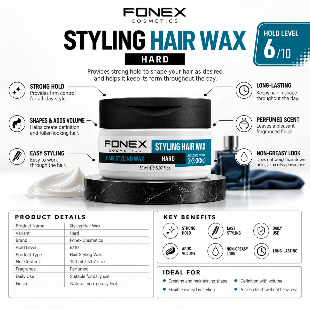 Fonex Hard Hair Wax 150ml Strong Hold Professional Barber Styling Wax Hair Wax Fonex