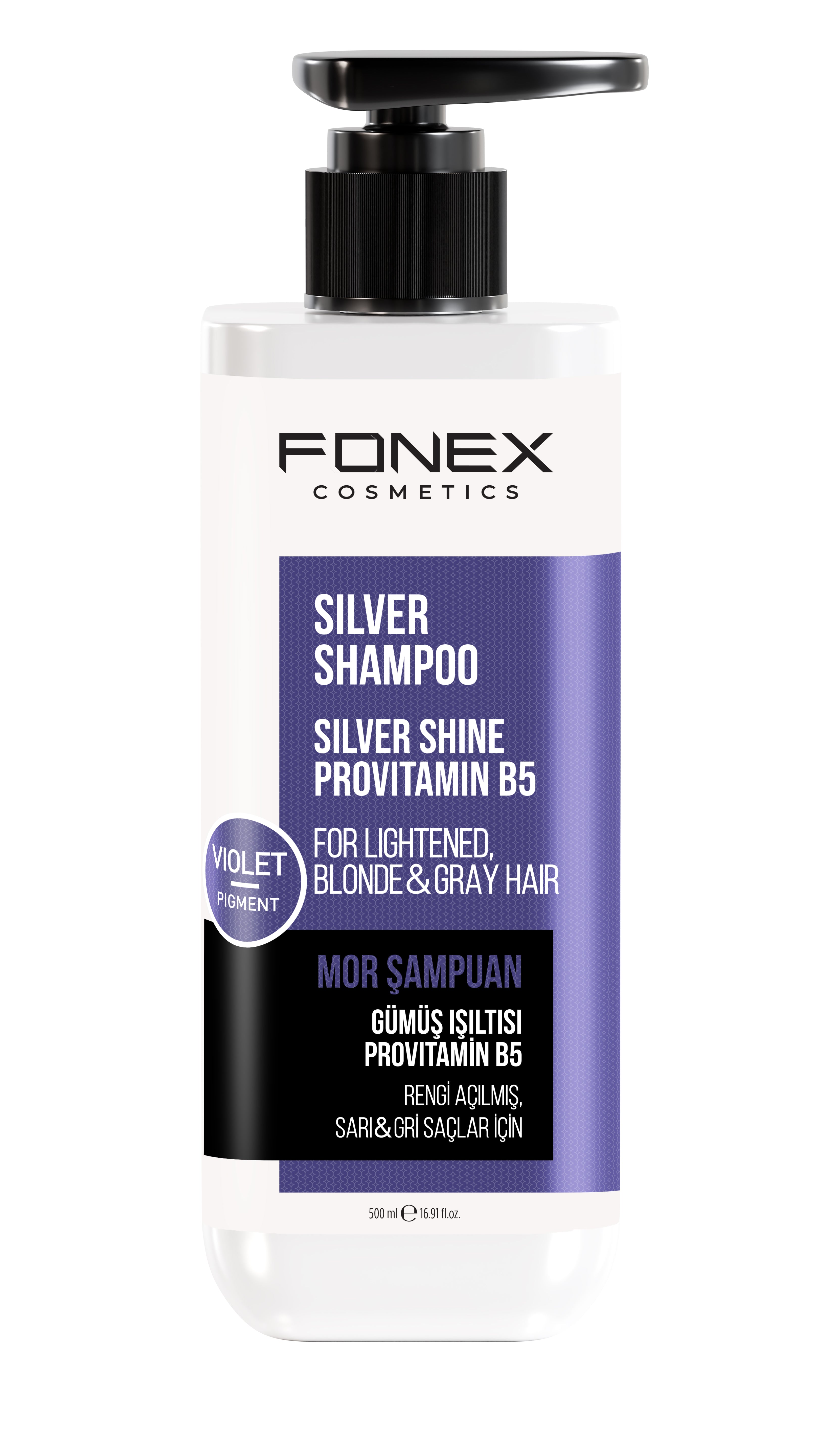 Fonex Silver Shampoo 500ml – Anti-Yellow Shampoo for Blonde & Grey Hair