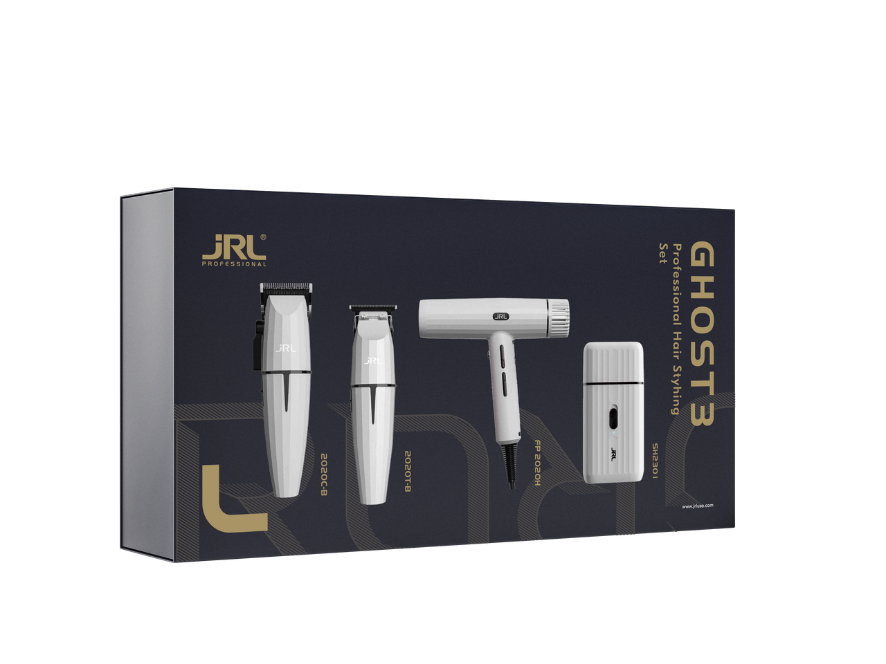 JRL Onyx White Ghost 3 Professional Clipper Trimmer Hair Dryer and Foil Quad Kit Clipper/Trimmer/Foil Shaver Duo JRL