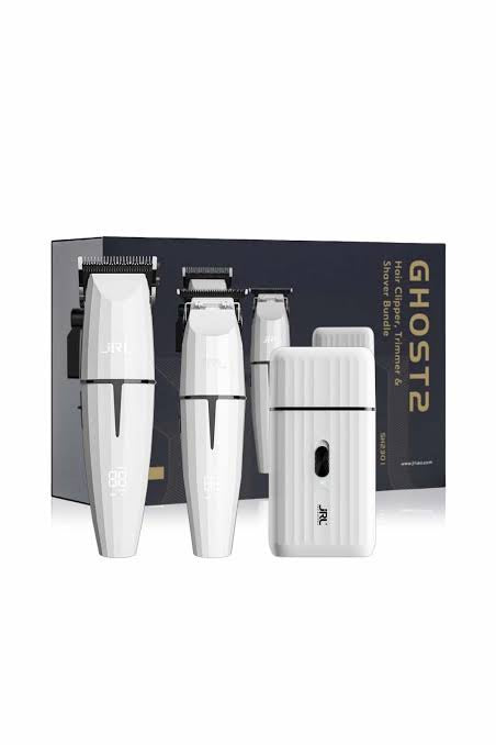 JRL Onyx White Ghost II Professional Clipper, Trimmer and Shaver Trio Kit