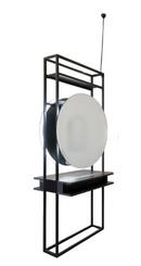 Karma Onslow Salon or Barber Shop Double Sided Complete Metal Workstation with Round Led Back-Lit Mirrors - Black 0610010619901D Workstations - Mirrors Karma