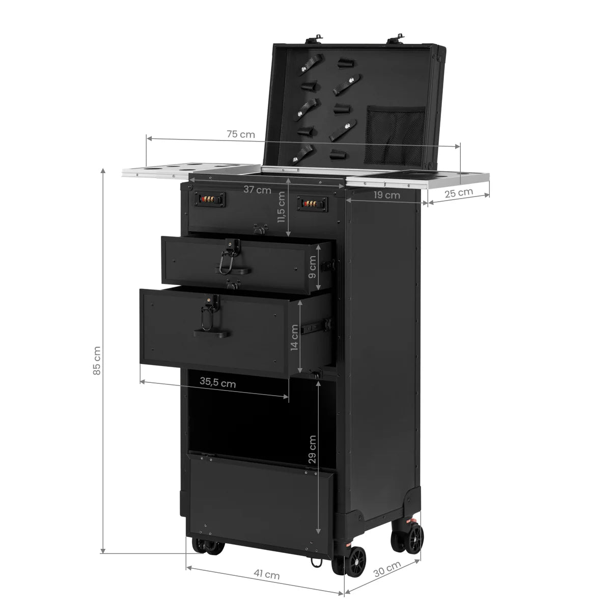 Karma Professional Portable Hard Case Salon Trolley Lockabe with Drawers KHRC01 - Black
