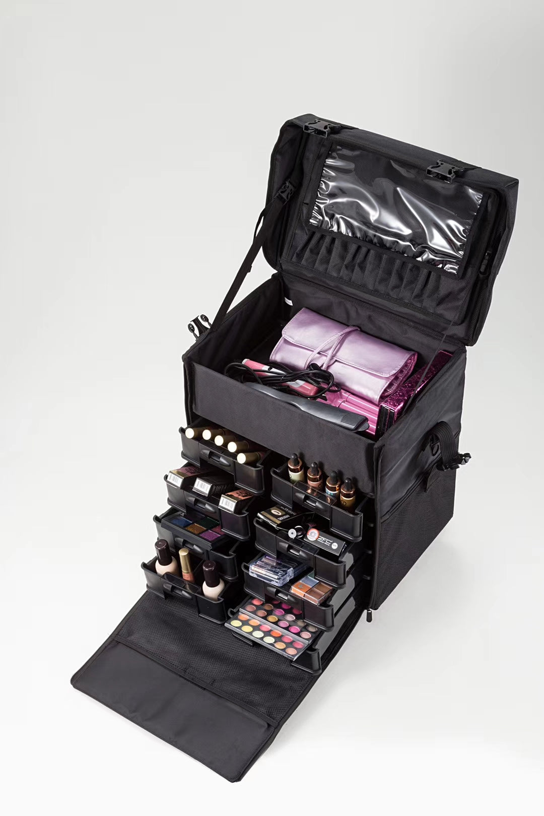 Karma Two Piece Black Nylon Salon Trolley Case with Draws & Shoulder Strap KRC01