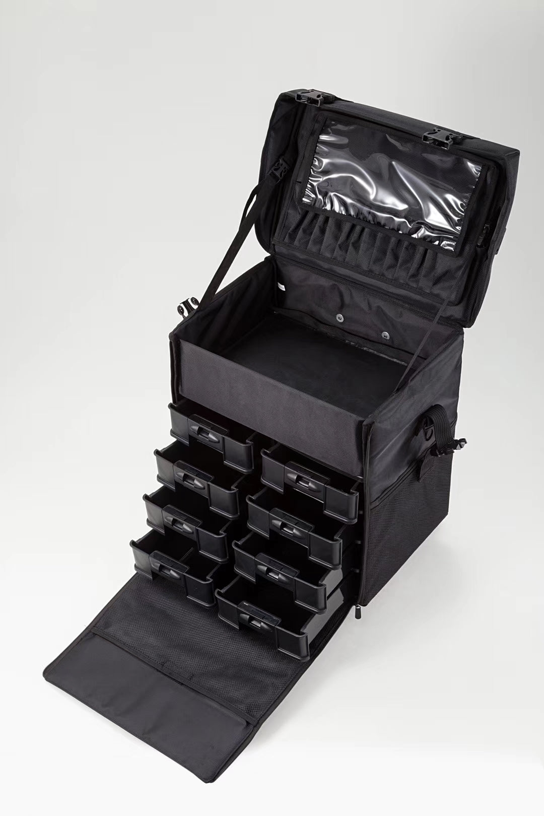 Karma Two Piece Black Nylon Salon Trolley Case with Draws & Shoulder Strap KRC01