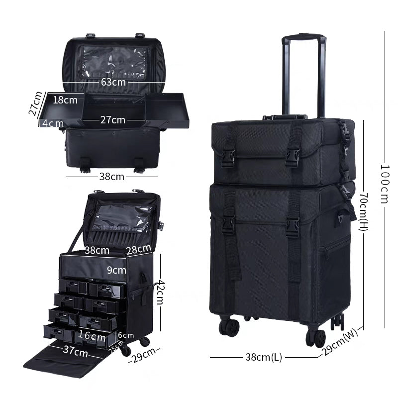 Karma Two Piece Black Nylon Salon Trolley Case with Draws & Shoulder Strap KRC01