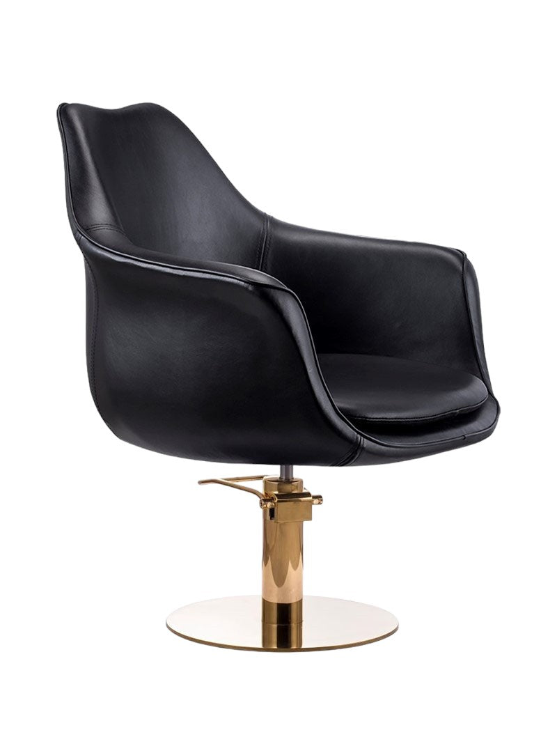 Karma Cronulla Salon Chair Black Vinyl With Gold Base & Pump 02050112 Salon Chairs Karma