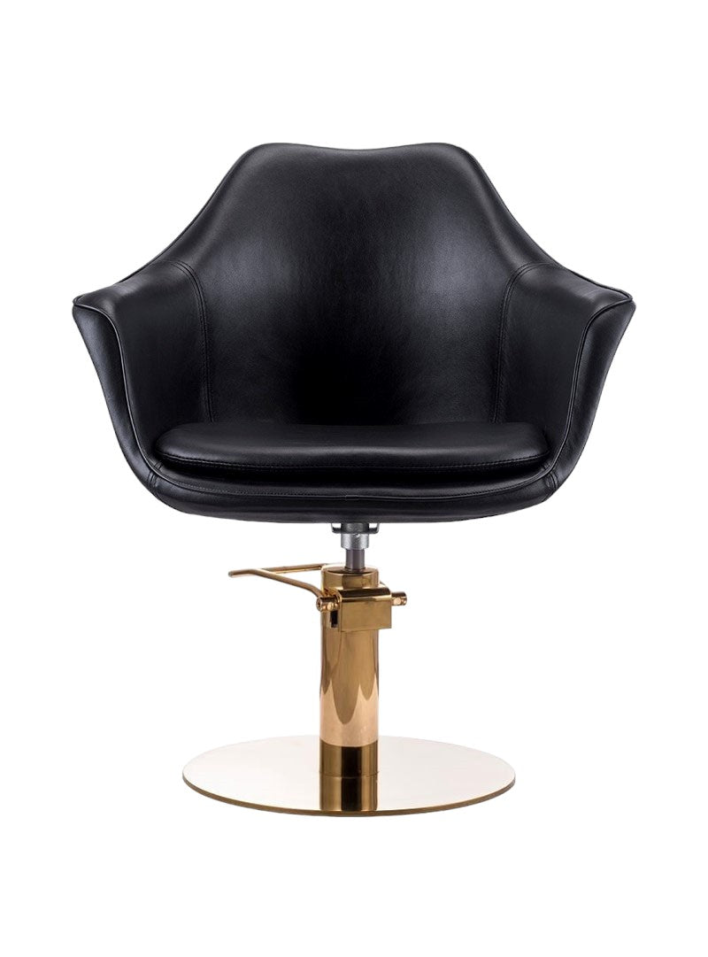 Karma Cronulla Salon Chair Black Vinyl With Gold Base & Pump 02050112 Salon Chairs Karma