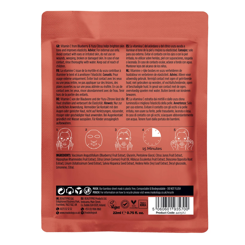 Maskology Vitamin C Professional Facial Sheet Mask Single Sachet Facial Products Maskology