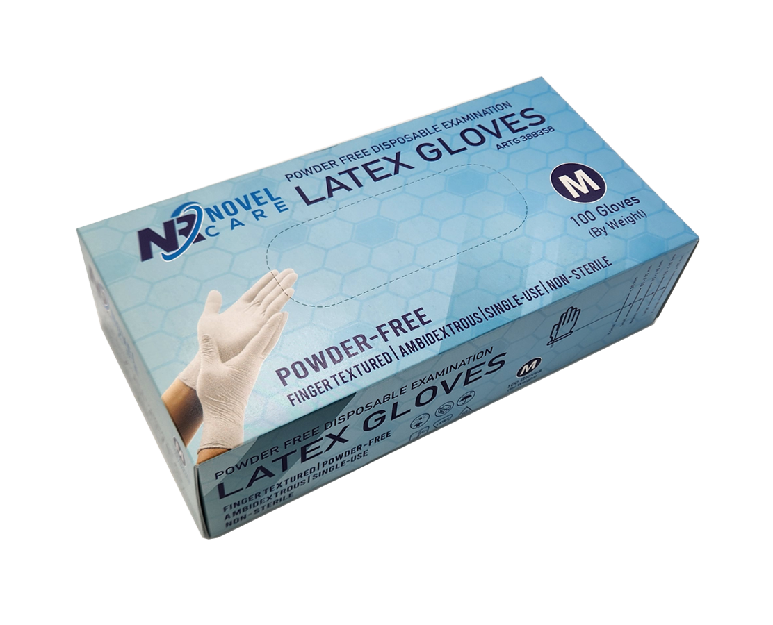 Novel Care Latex Gloves Powder Free Medium 100pk Gloves Novel Care