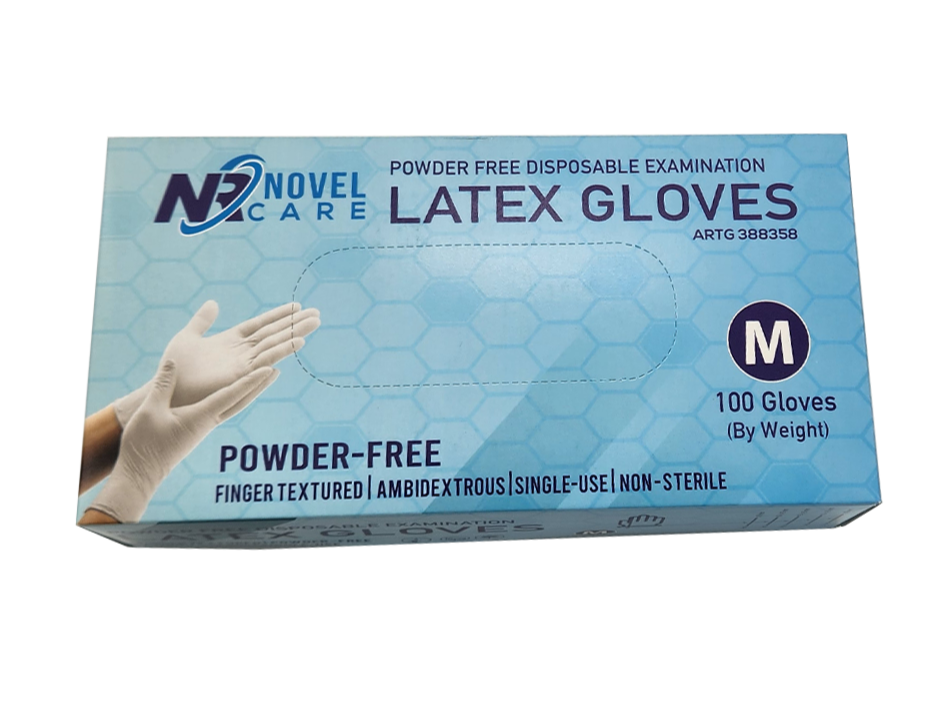 Novel Care Latex Gloves Powder Free Medium 100pk Gloves Novel Care