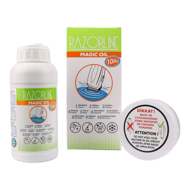 Razorline 10 in 1 Magic Oil 500ml - Clipper Cleaning Blade Care Plus Jar Clipper/Trimmer Accessories Razorline
