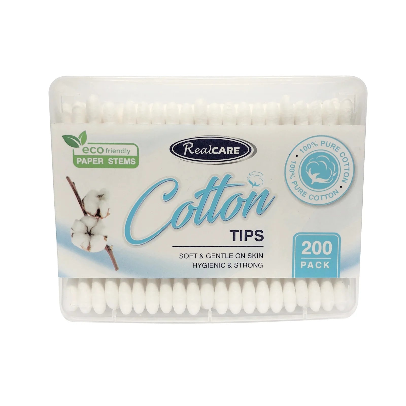 Real Care Eco-Friendly Cotton Tips 200 Pack – Biodegradable Cotton Buds