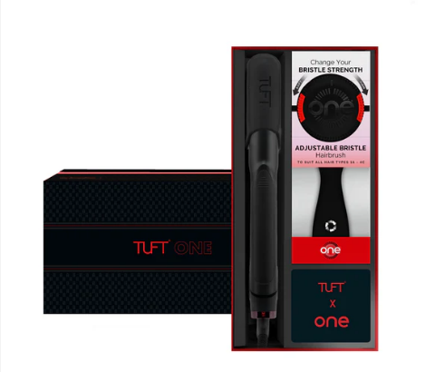 TUFT Diamond Plus 1inch Hair Straightener 200W Black & Red with One Brush Gift Set Hair Straightener Tuft