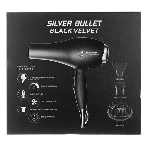 Silver Bullet Black Velvet Hair Dryer 2000W Black with Diffuser
