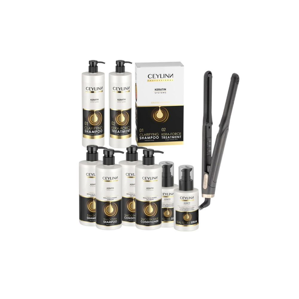 Ceylinn Keratin Straightening Treatment Kit 1L #1 (Includes Tuft Granite 0.5 Inch Straightener, Shampoo, Conditioner & Serum) Keratin Ceylinn