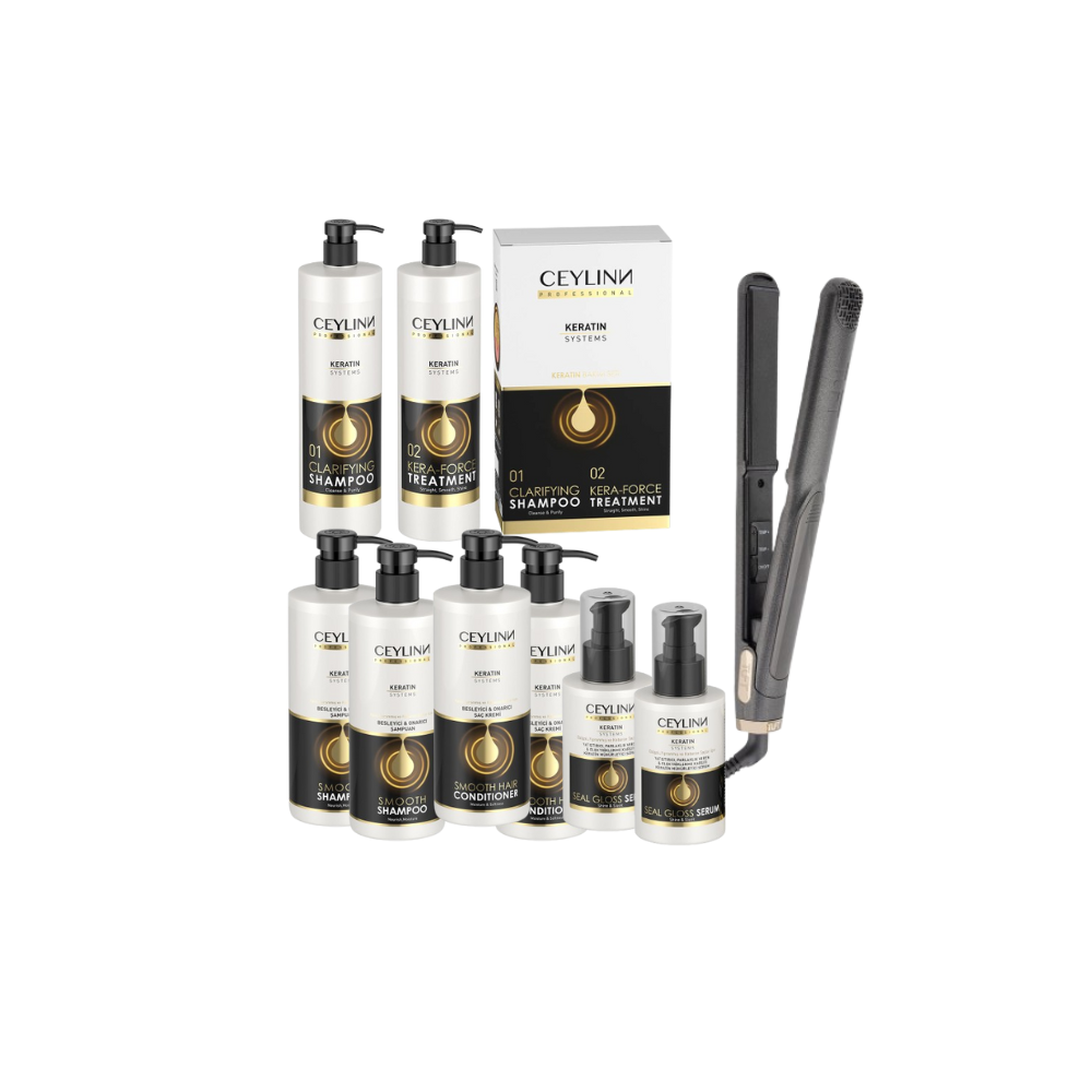 Ceylinn Keratin Straightening Treatment Kit 1L #1 (Includes Tuft Granite 1 Inch Straightener, Shampoo, Conditioner & Serum) Keratin Ceylinn