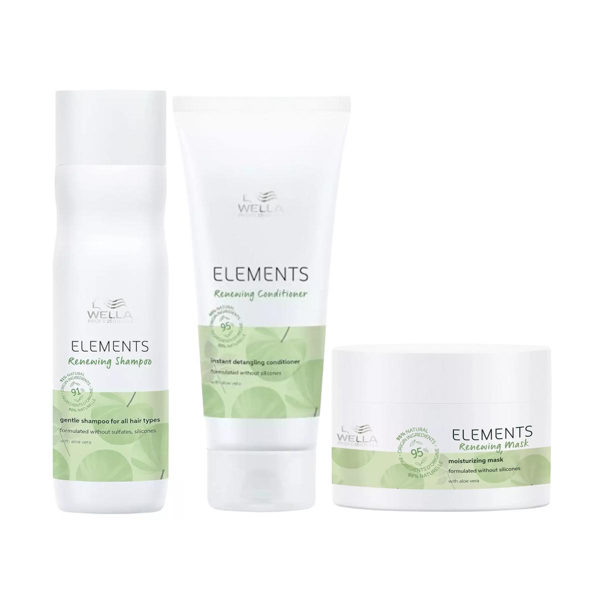 Wella Professionals Elements Trio Pack – Sulfate & Silicone-Free Shampoo, Conditioner & Mask